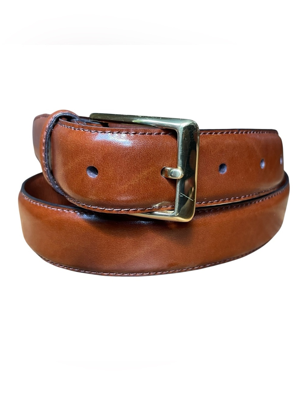 Jos. A. Bank 3792 Cognac Brown Italian Leather Belt Gold Brass Buckle Sz 34